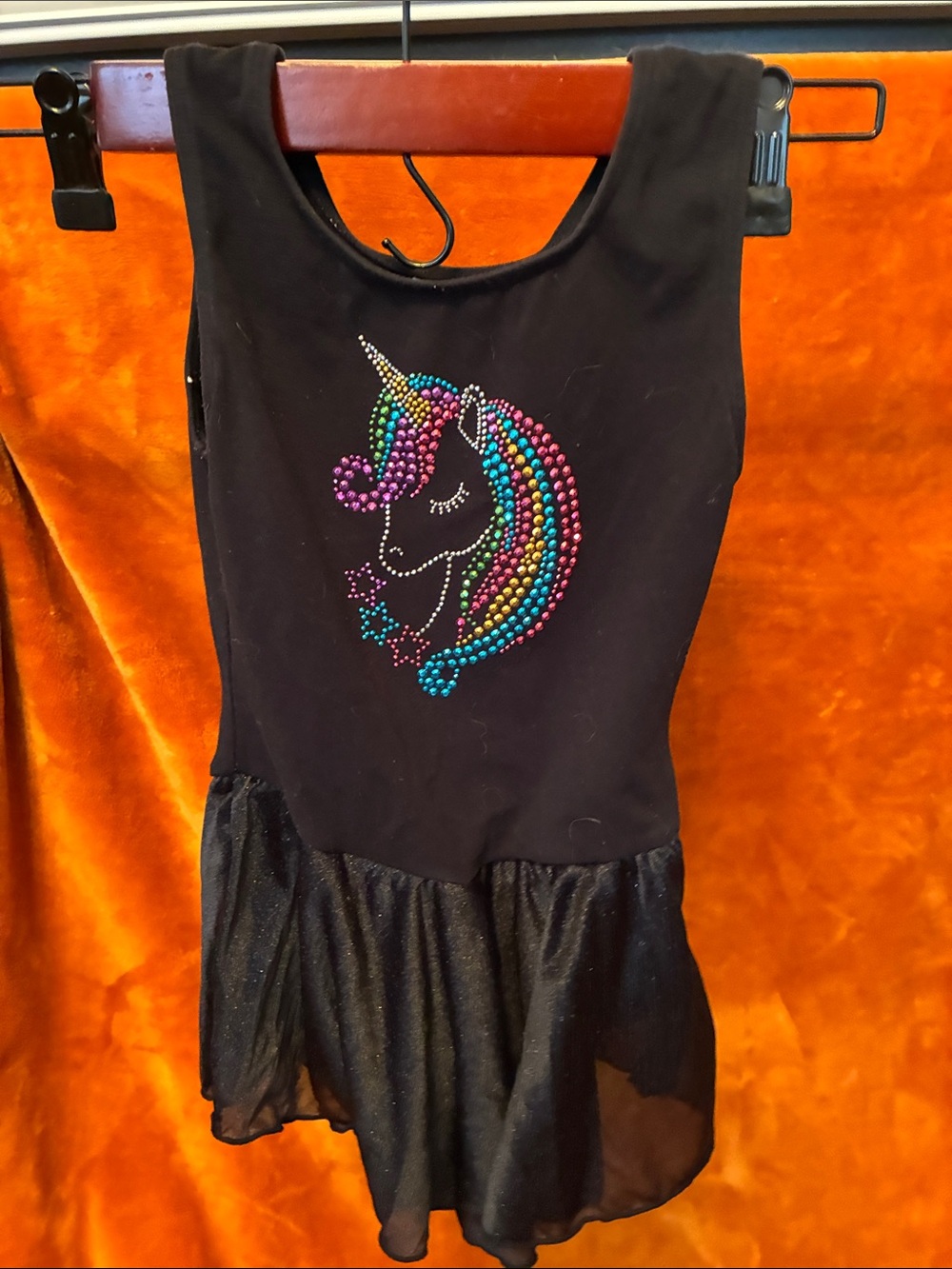 Size 6 Girls Black Unicorn Rhinestone Dance Costume leotard dance